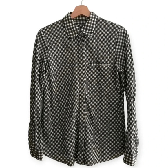Lafayette 148 Gingham Plaid Cotton, Wool, Linen Button Up Blouse Small - Picture 1 of 15